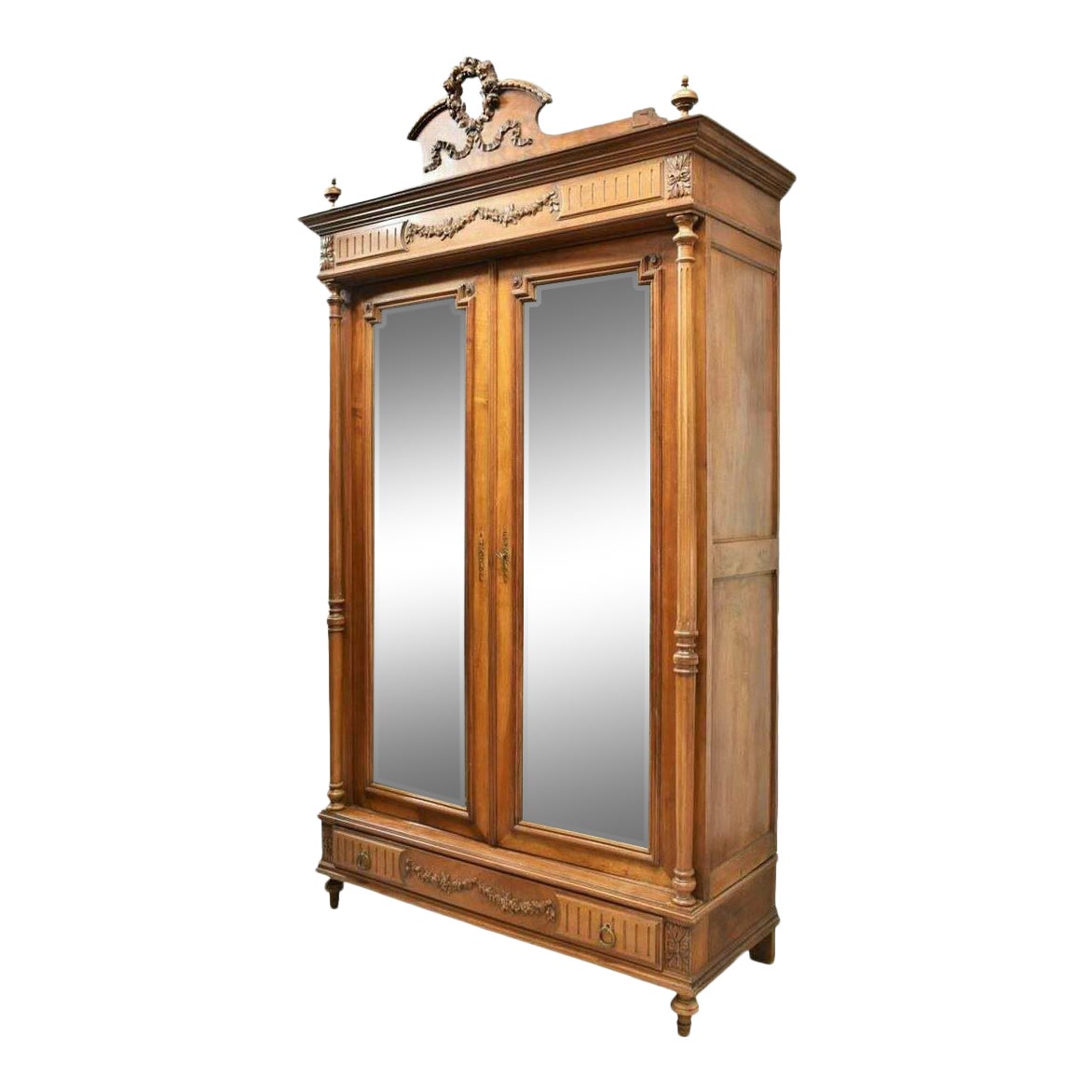 19th Century Antique French Louis Xvi Style Walnut Mirrored