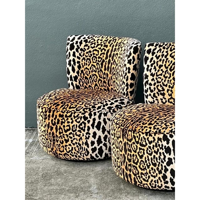 Mid-Century Modern Vintage Leopard Velvet Swivel Chairs For Sale - Image 3 of 12