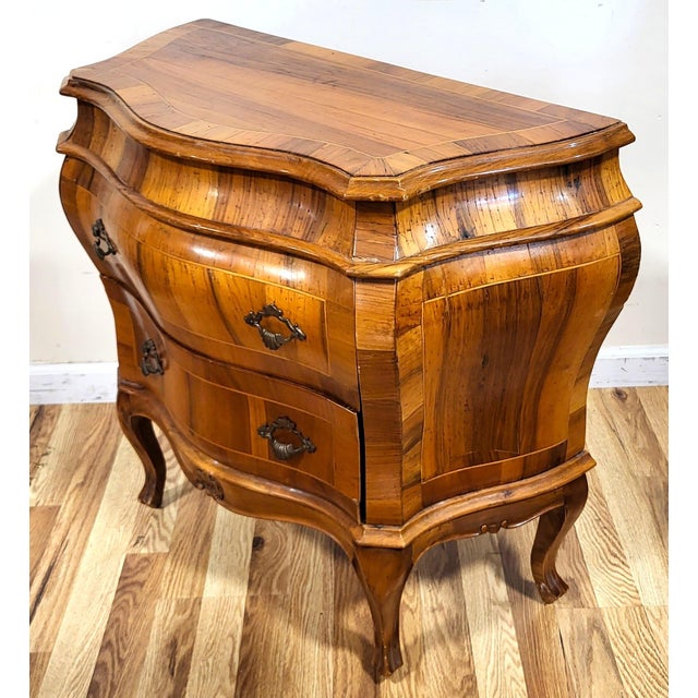 Vintage Italian 20th C Venetian Bombe Walnut & Olivewood Chest Commode For Sale - Image 4 of 11