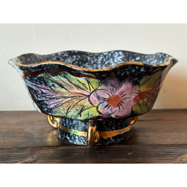 Italian Mid 20th Century Italian Hand Painted Glossy Dish With Florals For Sale - Image 3 of 8