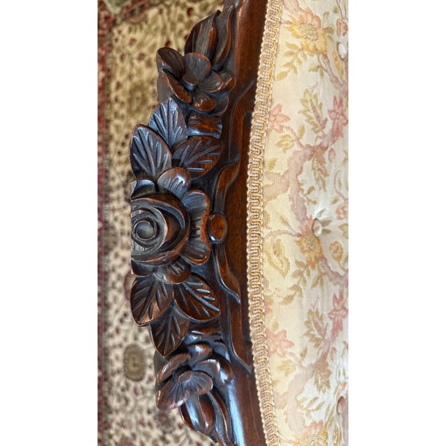 Antique Victorian Rose Carved Settee With Floral Upholstery For Sale - Image 11 of 11