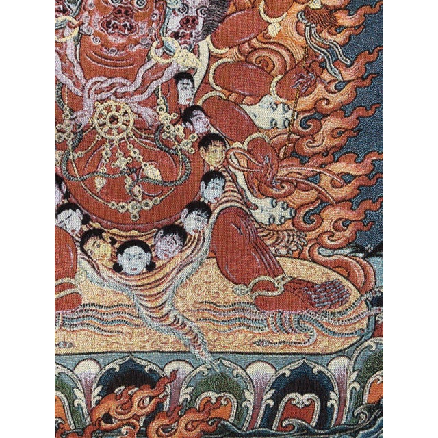 Xizang Embroidery and Brocade Thangka Buddha Painting - Wrathful Deity Protector Wall Art - Hand Painted Buddhist Sacred Scroll Mid 20th Century For Sale - Image 4 of 7