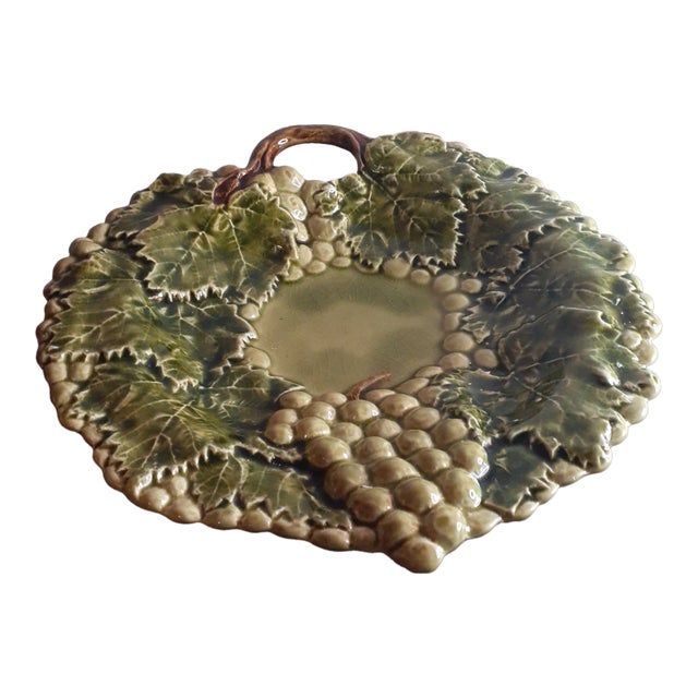1970s Caldas Pottery Made in Portugal Grape Leaf Platter For Sale