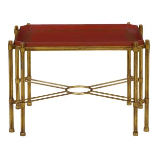 Vintage Gilt Iron Cocktail Table With Red-Painted Wooden Tray, 20th Century For Sale