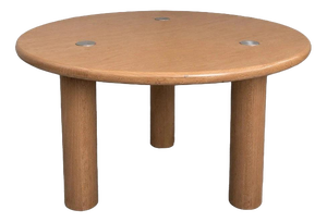 Mid-Century Brutalist Beech and Chrome Round Coffee Table