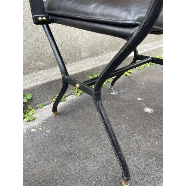 Stitched Leather Armchair by Jacques Adnet, 1950s For Sale - Image 10 of 11