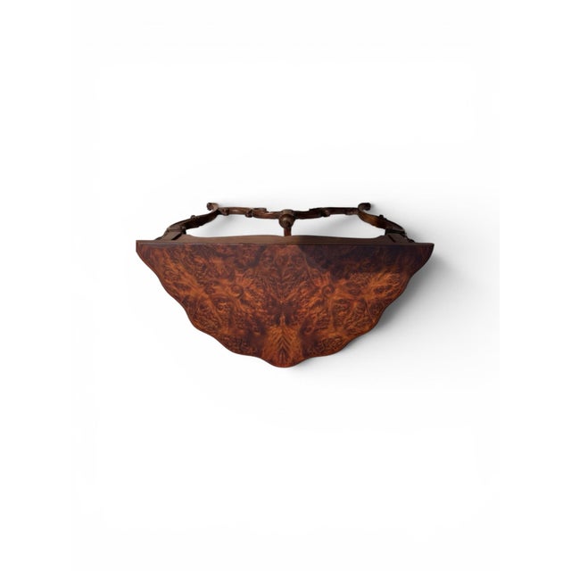 Pair of Antique Rococo Revival Carved Walnut Burl Veneer Half Round Moon Tables For Sale - Image 9 of 12