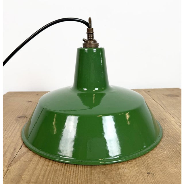 Industrial Green Enamel Factory Pendant Lamp from Revo, 1950s For Sale - Image 14 of 17