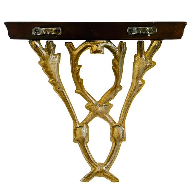 Pair of Neoclassical Cast Brass & Dark Cherry Wood Wall Brackets For Sale In San Diego - Image 6 of 11
