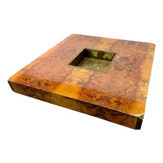 Willy Rizzo Burl Wood and Brass Coffee Table, Italy, 1970s For Sale
