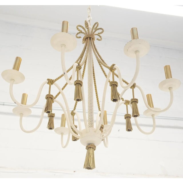 Mid 20th Century Metal Tassels & Twisted Rope Motive 8 Candles Light Fixture Chandelier For Sale - Image 5 of 13
