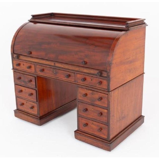 Victorian Mahogany Cylinder Desk with Roll Top, 1860 For Sale - Image 6 of 6