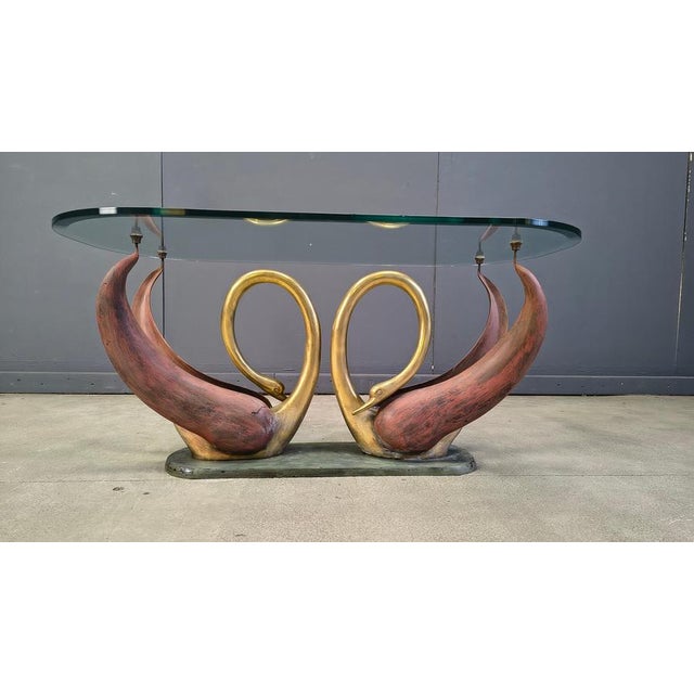 Metal Vintage Brass Swan Coffee Table, 1970s For Sale - Image 7 of 11