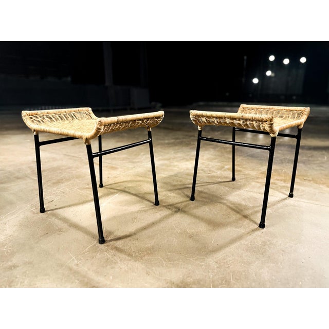 Pair of Caned Stools with Iron Frame by Carlo Hauner, Forma, Brazilian Modern, 1950s - Lot 851B For Sale In New York - Image 6 of 13