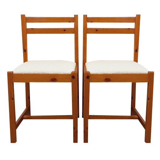 Set of Pine Chairs with Fabric Seats, 1970s For Sale