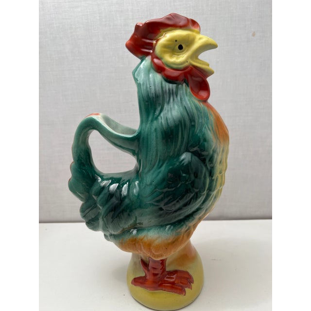 Saint Gobain 1940s Saint Clement French Majolica Gallic Rooster Water Pitcher For Sale - Image 4 of 7