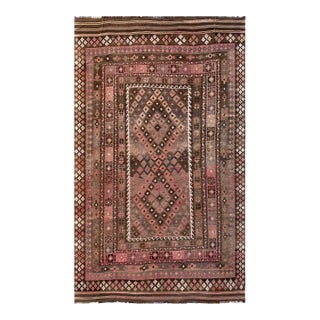 Vintage Maimana Kilim Rug in Rose, Brown and Cream, 8.2 X 13.4 Ft For Sale