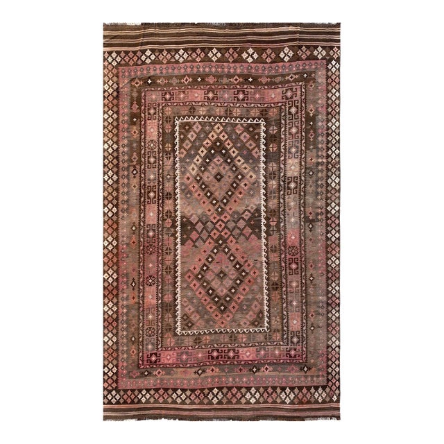 Vintage Maimana Kilim Rug in Rose, Brown and Cream, 8.2 X 13.4 Ft For Sale