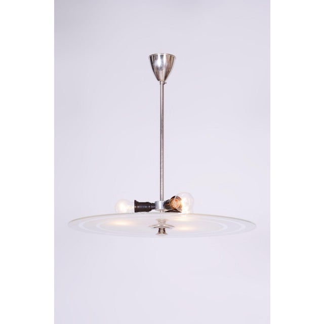 Metal Czech Bauhaus Pendant in Chrome-Plated Steel and Milk Glass, 1930s For Sale - Image 7 of 10