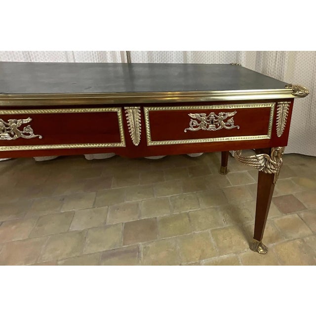 19th Century French Mahogany Bureau Plat With Gilt Bronze Mounts, Empire Style Desk For Sale - Image 4 of 8