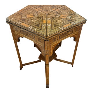 Antique 19th Century Syrian Damascus Inlaid Folding Table With Mother-of-Pearl For Sale