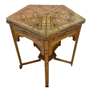 Antique 19th Century Syrian Damascus Inlaid Folding Table With Mother-of-Pearl