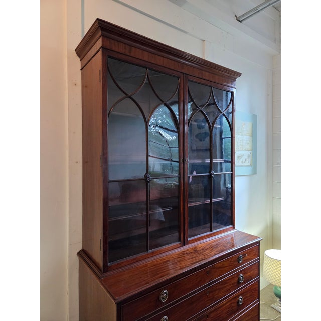 Georgian Mahogany Astragal Glazed Secretaire Bookcase on Swept Bracket Feet For Sale - Image 18 of 18
