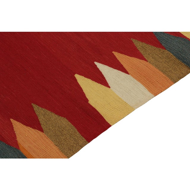 1980s 1980s Vintage Sofreh Kilim Rug in Red With Colorful Geometric BOrders For Sale - Image 5 of 6