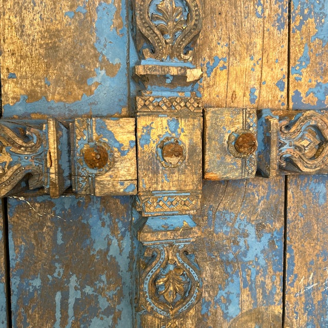 English Antique Hand Carved Teak Weathered Indian Palace Entrance Door For Sale - Image 3 of 12