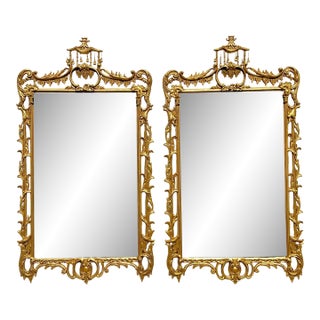 Vintage Gilt Tipped Pagoda Mirrors - A Pair For Sale
