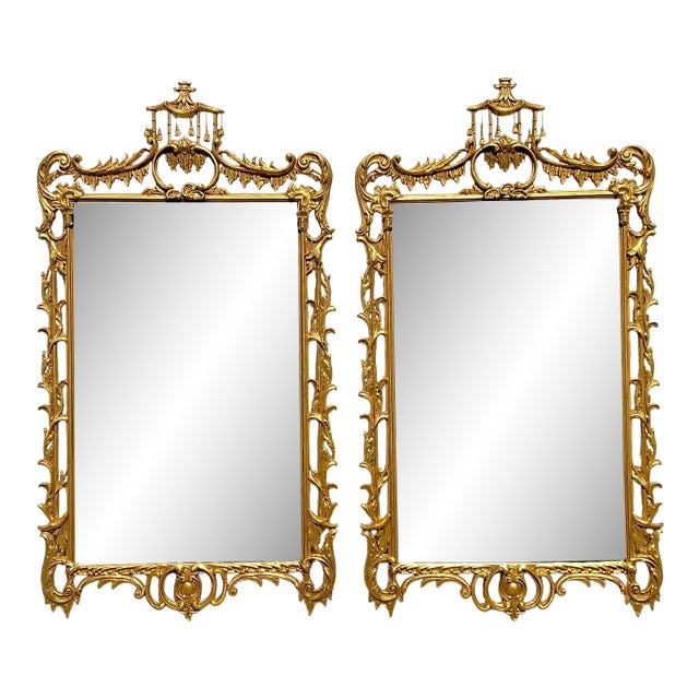 Vintage Gilt Tipped Pagoda Mirrors - A Pair For Sale