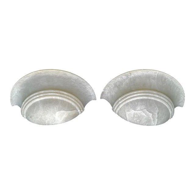 Pair Half Moon Art Deco Style Alabaster Wall Sconces For Sale