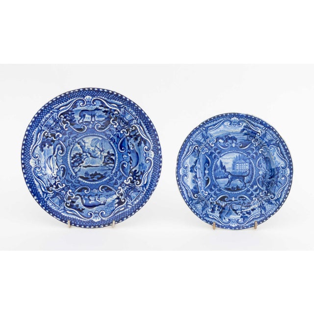 Ceramic English Flow Blue Transferware Tableware, 20 Pcs. For Sale - Image 7 of 14