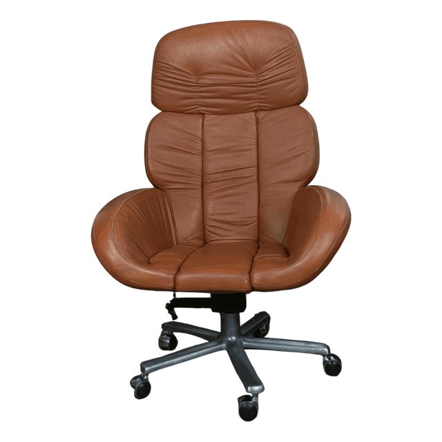 Leather Presidential Desk Swivel Chair, 1970s For Sale
