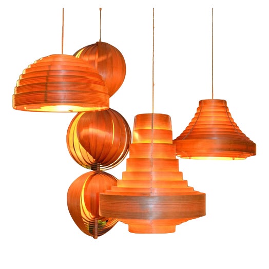 Large Vintage Plywood Lamps attributed to Hans Agne Jacobsson, 1960s, Set of 4 For Sale