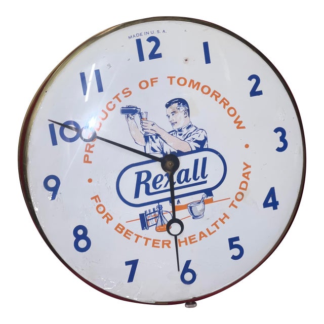1960s Original Glass Face Rexall Pharmacy Advertising Clock Chairish
