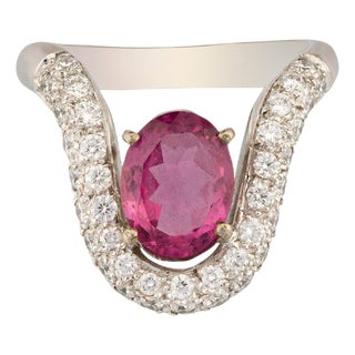 Natural Rubilite Ring with 0.68cts Diamond & Rubilite 1.55cts in 18k Gold For Sale