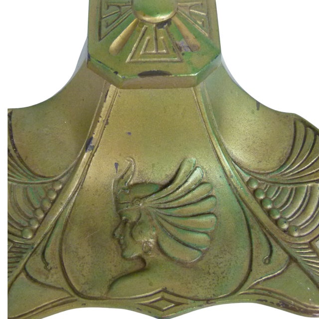 1930s Antique Art Nouveau Brass Inkwell With Original Glass Liner . Jugendstil Desktop Decor . Early 1900s Goddess Motif For Sale - Image 5 of 11
