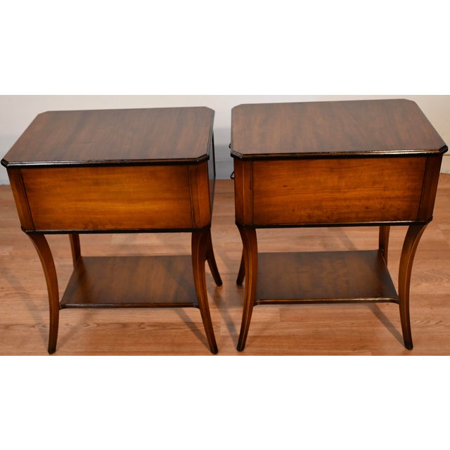 1940s Shaw Decorating Corp English Regency Satinwood Pair Side Tables End Tables For Sale - Image 14 of 14