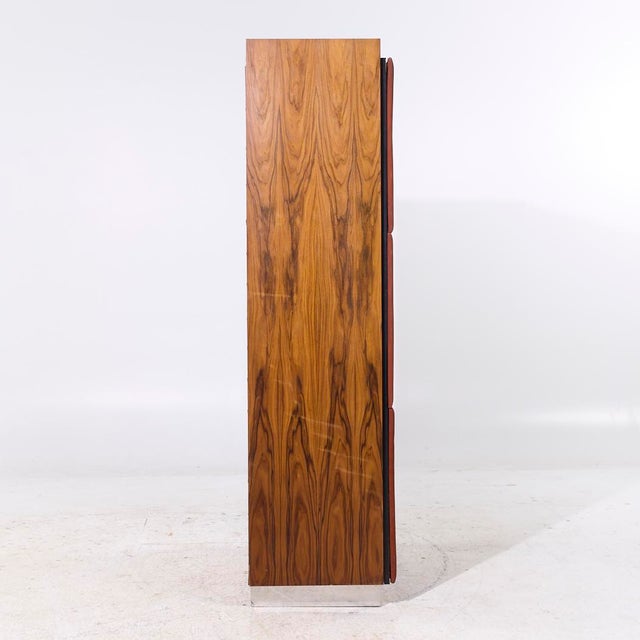 Pulaski Mid Century Rosewood, Leather and Chrome Armoire Dresser For Sale - Image 4 of 9