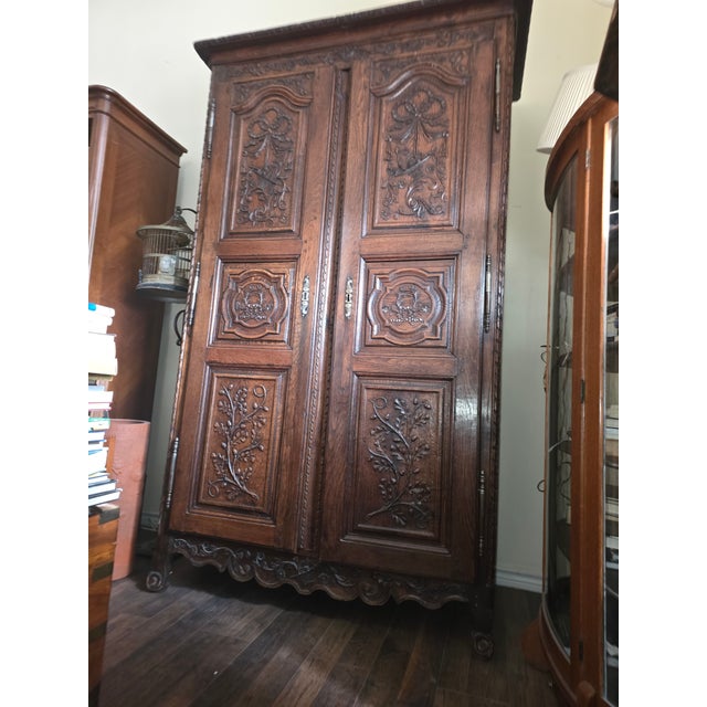 19th Century Antique French Armoire Lined in Fortuny Fabric For Sale - Image 5 of 9