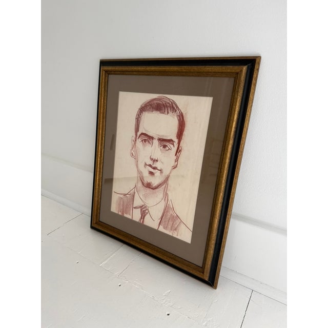 Mid-Century Modern 1950s Mid-Century ModernSanguine Male Portrait For Sale - Image 3 of 8