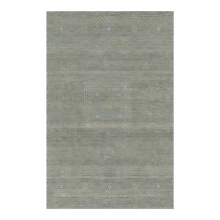 6x9 Freya Gabbeh Gray Solid Geometric Modern Handmade Wool Carpet Rug For Sale