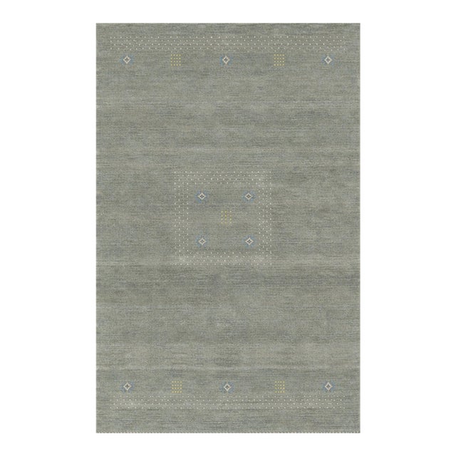 6x9 Freya Gabbeh Gray Solid Geometric Modern Handmade Wool Carpet Rug For Sale