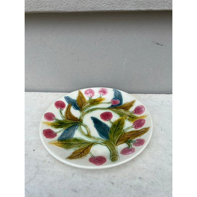 French Majolica cherries plate, circa 1890.