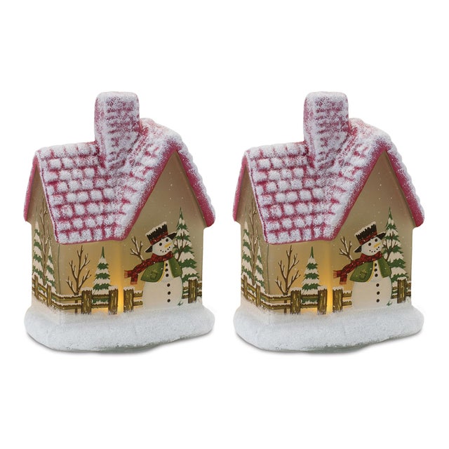 Celebrate the season with this charming set of LED Lighted Houses, featuring frosted glass and hand-painted snowman and...