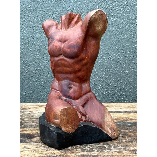 Brown Vintage Wood Male Torso Sculpture For Sale - Image 8 of 12