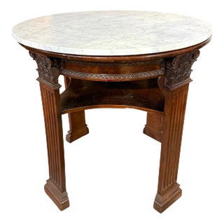 19th Century English Neoclassical Corinthian Column Marble Top Library Table For Sale