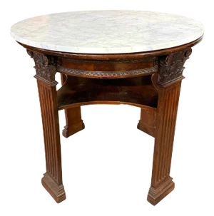 19th Century English Neoclassical Corinthian Column Marble Top Library Table