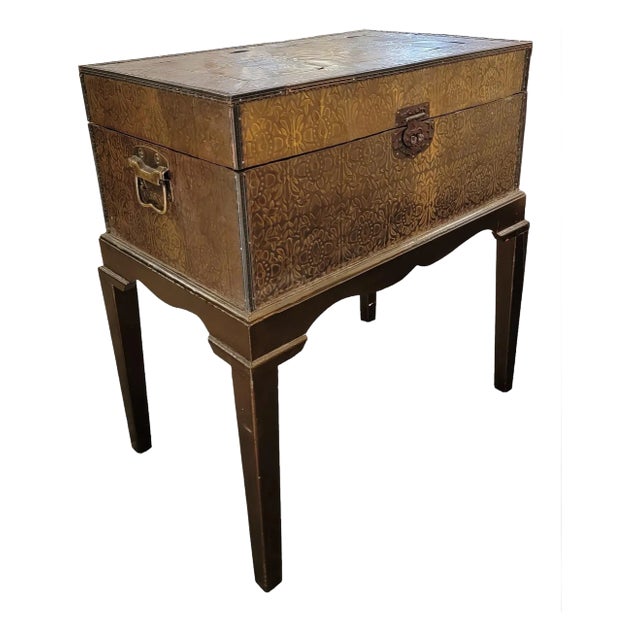 1960s Vintage Brass Covered Storage Chest For Sale